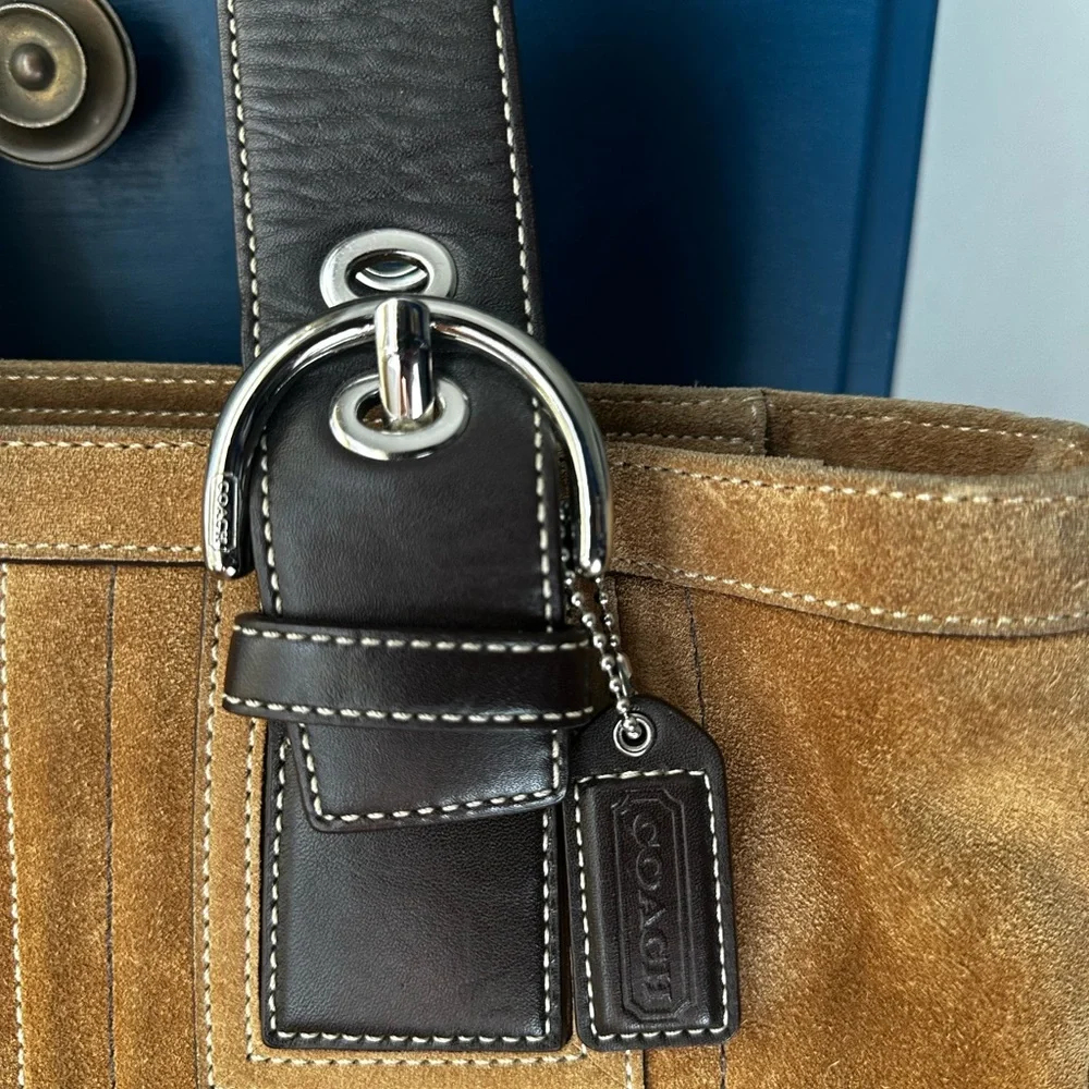 Coach Tan and Brown Suede Tote Bag